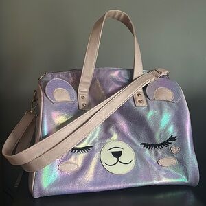 Under One Sky Purple Holographic Teddy Bear Travel Bag